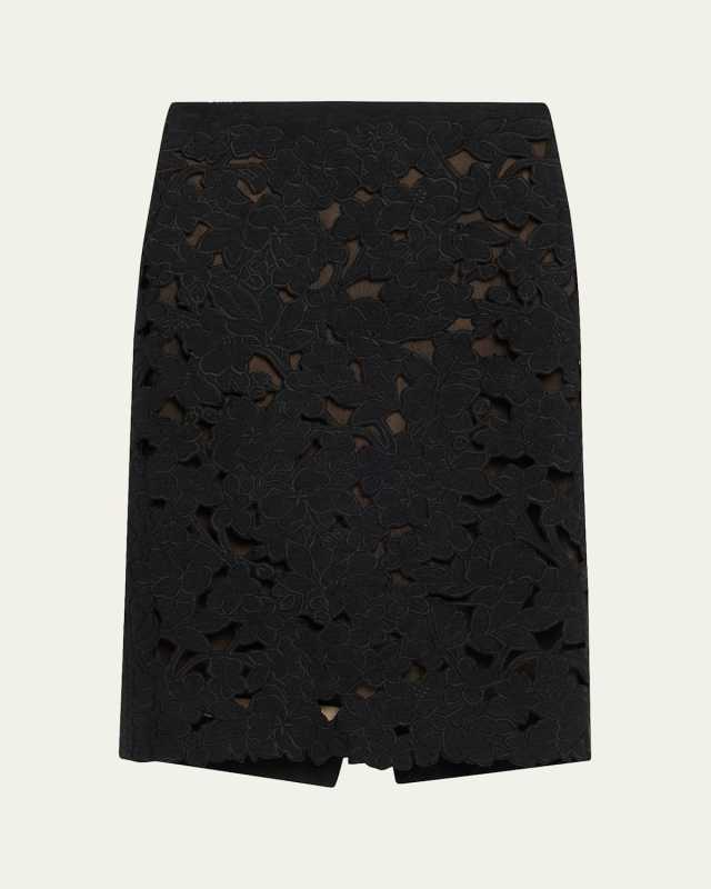 Tweed Embroidered Cutout Midi Suiting Skirt